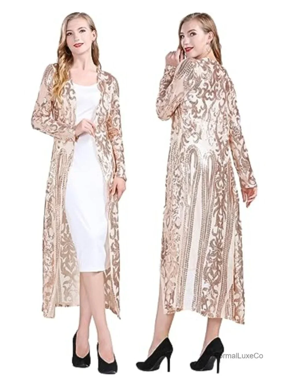 Sequin Cover Up Cardigan 1920s Gatsby Flapper Party Long Sleeve Cardigan Coat